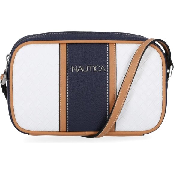 Women's White (Woven) PU leather Candid Camera Adjustable Crossbody Bag - Picture 2 of 5